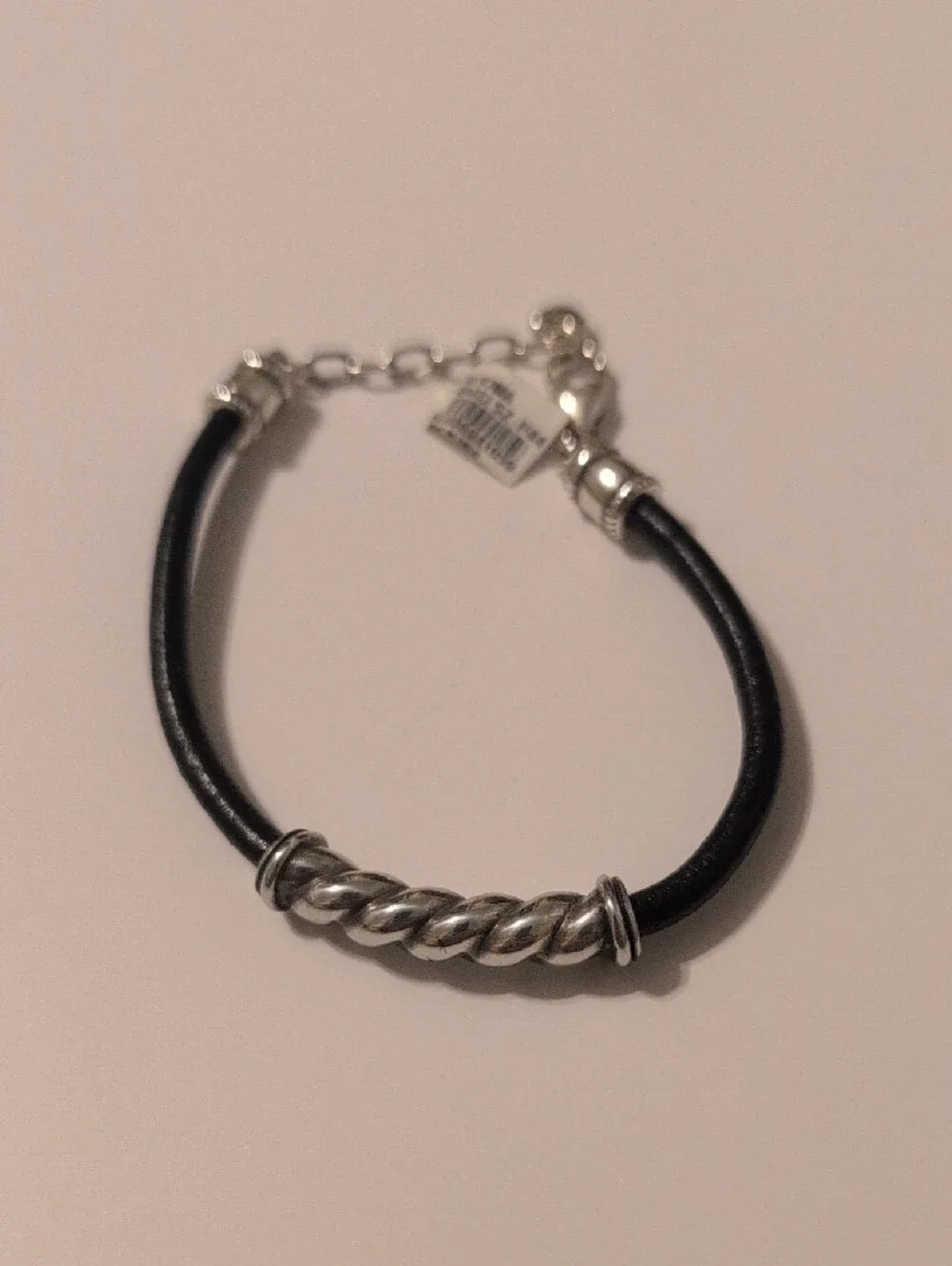 Brighton Black Leather Bracelet with Silver Twisted Bar NWT